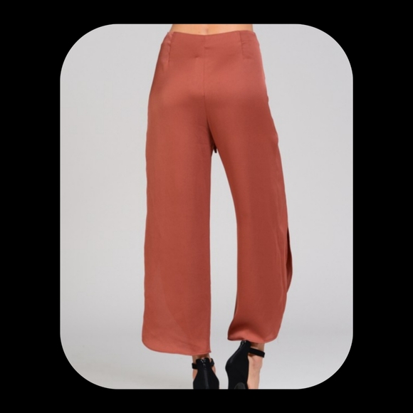Satin Dress Pants Tulip Hems Palazzo Rust Pumpkin - Picture 5 of 11